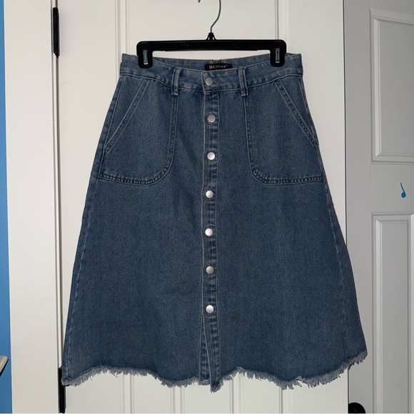 Allegra K Blue Denim A-Line Midi Button Down Skirt - Picture 4 of 10